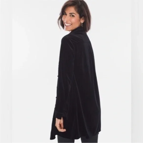 Chicos Size 0 (Small) Black Velvet Button Down Tunic Top - Picture 2 of 5